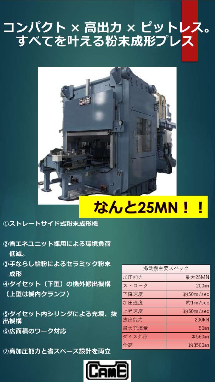 高出力コンパクト粉末成形プレス